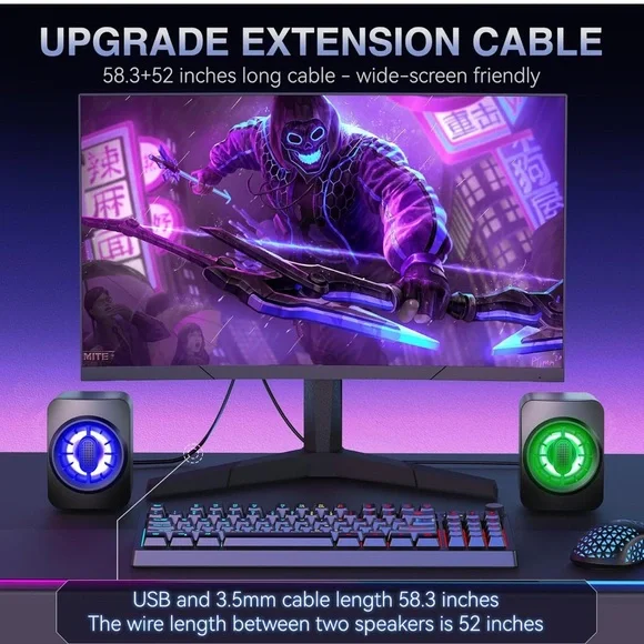 Computer Speakers, RGB PC Speakers, 3.5mm USB Powered Aux Speaker - Picture 9 of 10